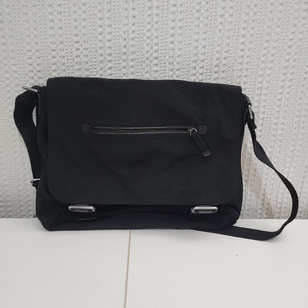 Banana Republic Black Messenger Laptop Bag Adjustable Strap Work Travel - Picture 5 of 13